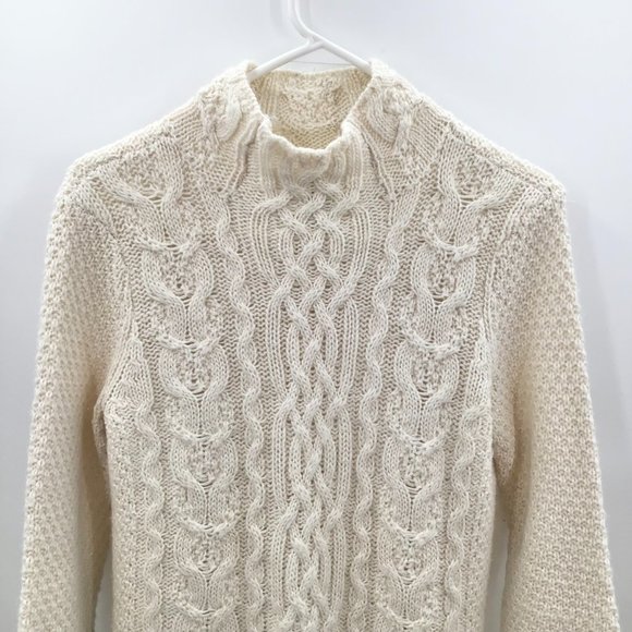 Womens L. Ralph Lauren Chunky Cable Knit Sweater M Ivory Alpaca Wool Preppy L/S - Picture 2 of 11